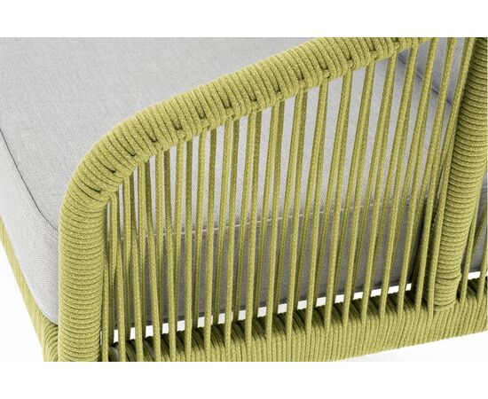"Канны" диван 2-местный плетеный из роупа, каркас алюминий светло-серый (RAL7035) муар, роуп салатовый меланж круглый, ткань светло-серая, изображение 4 | Интернет магазин мебели и декора LifeDekor