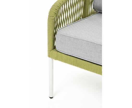 "Канны" диван 2-местный плетеный из роупа, каркас алюминий светло-серый (RAL7035) муар, роуп салатовый меланж круглый, ткань светло-серая, изображение 7 | Интернет магазин мебели и декора LifeDekor