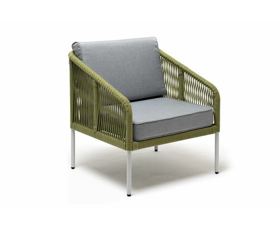 "Канны" кресло плетеное из роупа, каркас алюминий светло-серый (RAL7035) муар, роуп салатовый меланж круглый, ткань светло-серая, изображение 3 | Интернет магазин мебели и декора LifeDekor