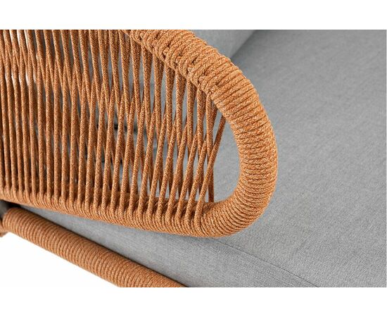 "Милан" диван 2-местный плетеный из роупа, каркас алюминий светло-серый (RAL7035) муар, роуп оранжевый меланж круглый, ткань светло-серая, изображение 4 | Интернет магазин мебели и декора LifeDekor