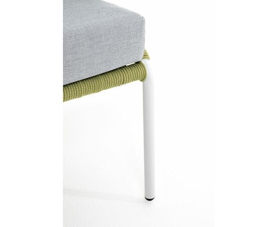 "Милан" диван 2-местный плетеный из роупа, каркас алюминий светло-серый (RAL7035) шагрень, роуп салатовый меланж круглый, ткань светло-серая, изображение 4 | Интернет магазин мебели и декора LifeDekor