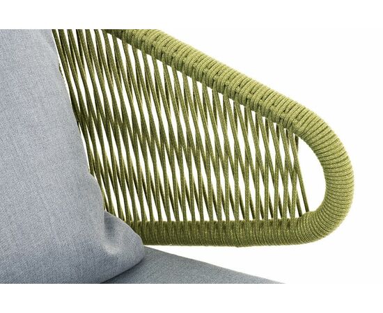 "Милан" диван 2-местный плетеный из роупа, каркас алюминий светло-серый (RAL7035) шагрень, роуп салатовый меланж круглый, ткань светло-серая, изображение 5 | Интернет магазин мебели и декора LifeDekor