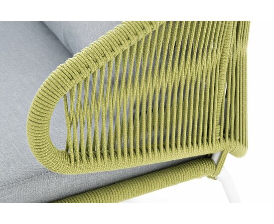 "Милан" диван 2-местный плетеный из роупа, каркас алюминий светло-серый (RAL7035) шагрень, роуп салатовый меланж круглый, ткань светло-серая, изображение 6 | Интернет магазин мебели и декора LifeDekor