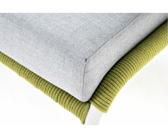 "Милан" диван 2-местный плетеный из роупа, каркас алюминий светло-серый (RAL7035) шагрень, роуп салатовый меланж круглый, ткань светло-серая, изображение 7 | Интернет магазин мебели и декора LifeDekor