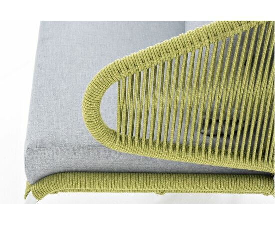 "Милан" диван 2-местный плетеный из роупа, каркас алюминий светло-серый (RAL7035) шагрень, роуп салатовый меланж круглый, ткань светло-серая, изображение 8 | Интернет магазин мебели и декора LifeDekor