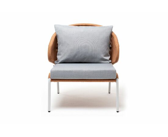 "Милан" кресло плетеное из роупа, каркас алюминий светло-серый (RAL7035) муар, роуп оранжевый меланж круглый, ткань светло-серая, изображение 2 | Интернет магазин мебели и декора LifeDekor