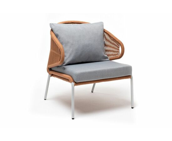 "Милан" кресло плетеное из роупа, каркас алюминий светло-серый (RAL7035) муар, роуп оранжевый меланж круглый, ткань светло-серая, изображение 3 | Интернет магазин мебели и декора LifeDekor