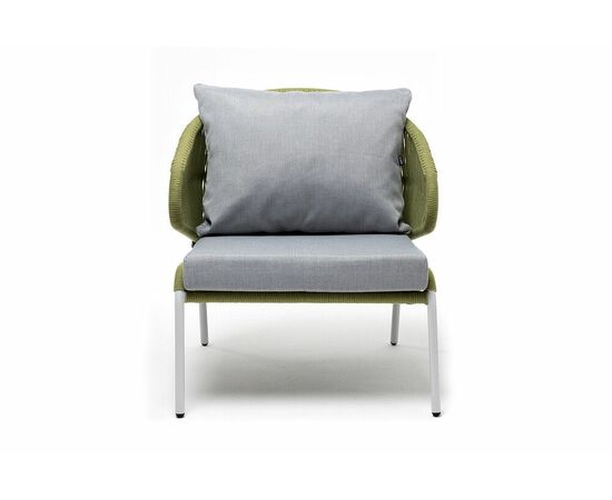 "Милан" кресло плетеное из роупа, каркас алюминий светло-серый (RAL7035) муар, роуп салатовый меланж круглый, ткань светло-серая, изображение 2 | Интернет магазин мебели и декора LifeDekor