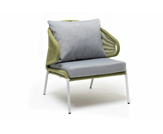 "Милан" кресло плетеное из роупа, каркас алюминий светло-серый (RAL7035) муар, роуп салатовый меланж круглый, ткань светло-серая, изображение 3 | Интернет магазин мебели и декора LifeDekor