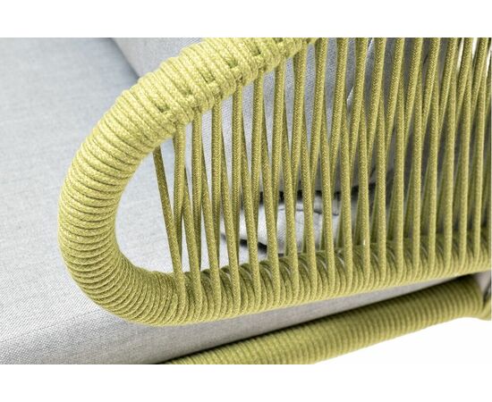 "Милан" кресло плетеное из роупа, каркас алюминий светло-серый (RAL7035) муар, роуп салатовый меланж круглый, ткань светло-серая, изображение 4 | Интернет магазин мебели и декора LifeDekor