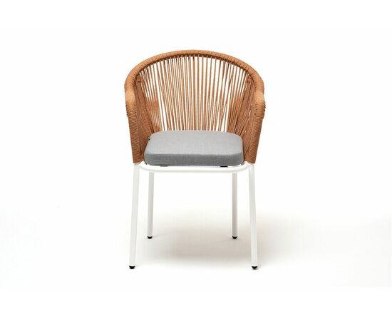 "Лион" стул плетеный из роупа, каркас из стали светло-серый (RAL7035) муар, роуп оранжевый меланж круглый, ткань светло-серая, изображение 2 | Интернет магазин мебели и декора LifeDekor