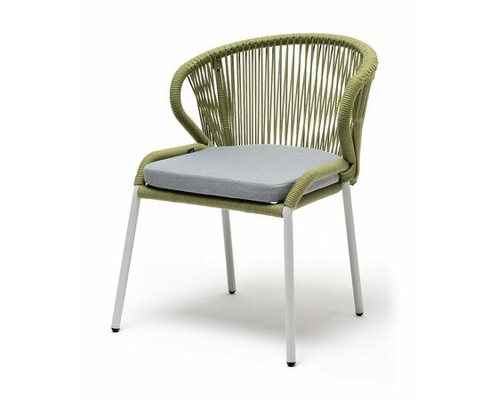 "Милан" стул плетеный из роупа, каркас алюминий светло-серый (RAL7035) муар, роуп салатовый меланж круглый, ткань светло-серая | Интернет магазин мебели и декора LifeDekor