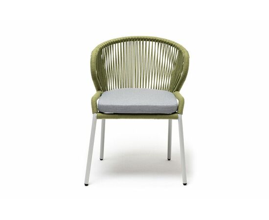 "Милан" стул плетеный из роупа, каркас алюминий светло-серый (RAL7035) муар, роуп салатовый меланж круглый, ткань светло-серая, изображение 2 | Интернет магазин мебели и декора LifeDekor