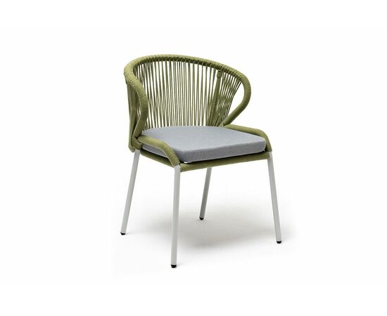 "Милан" стул плетеный из роупа, каркас алюминий светло-серый (RAL7035) муар, роуп салатовый меланж круглый, ткань светло-серая, изображение 3 | Интернет магазин мебели и декора LifeDekor