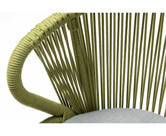 "Милан" стул плетеный из роупа, каркас алюминий светло-серый (RAL7035) муар, роуп салатовый меланж круглый, ткань светло-серая, изображение 5 | Интернет магазин мебели и декора LifeDekor