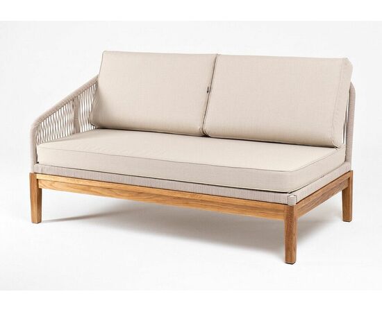 "Канны" правый модуль плетеный из роупа, основание дуб, роуп бежевый круглый, ткань бежевая 052 | Интернет магазин мебели и декора LifeDekor