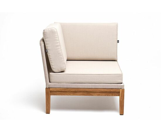 "Канны" угловой модуль плетеный из роупа, основание дуб, роуп бежевый круглый, ткань бежевая 052, изображение 2 | Интернет магазин мебели и декора LifeDekor