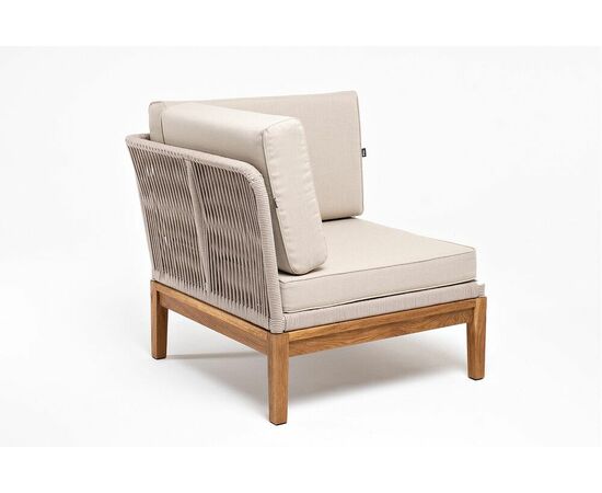 "Канны" угловой модуль плетеный из роупа, основание дуб, роуп бежевый круглый, ткань бежевая 052, изображение 3 | Интернет магазин мебели и декора LifeDekor