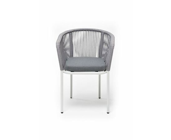 "Марсель" стул плетеный из роупа, каркас алюминий белый муар, роуп светло-серый круглый, ткань светло-серая, изображение 2 | Интернет магазин мебели и декора LifeDekor