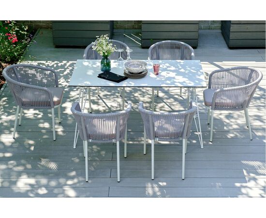 "Марсель" стул плетеный из роупа, каркас алюминий белый муар, роуп светло-серый круглый, ткань светло-серая, изображение 8 | Интернет магазин мебели и декора LifeDekor