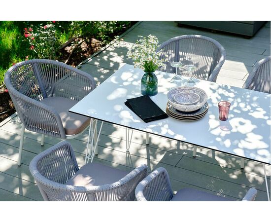 "Марсель" стул плетеный из роупа, каркас алюминий белый муар, роуп светло-серый круглый, ткань светло-серая, изображение 10 | Интернет магазин мебели и декора LifeDekor