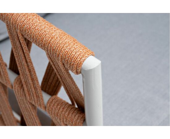 "Диего" диван 2-местный плетеный из роупа, каркас алюминий светло-серый (RAL7035) муар, роуп оранжевый меланж круглый, ткань светло-серая, изображение 4 | Интернет магазин мебели и декора LifeDekor