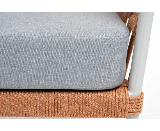 "Диего" кресло плетеное из роупа, каркас алюминий светло-серый (RAL7035) муар, роуп оранжевый меланж круглый, ткань светло-серая, изображение 10 | Интернет магазин мебели и декора LifeDekor