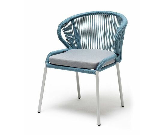 "Милан" стул плетеный из роупа, каркас алюминий светло-серый (RAL7035) муар, роуп бирюзовый круглый, ткань светло-серая | Интернет магазин мебели и декора LifeDekor
