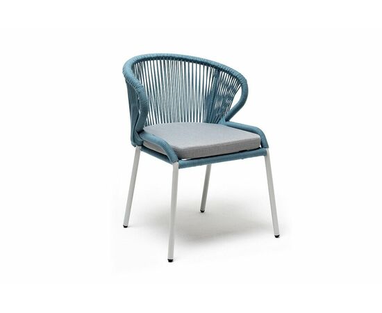 "Милан" стул плетеный из роупа, каркас алюминий светло-серый (RAL7035) муар, роуп бирюзовый круглый, ткань светло-серая, изображение 3 | Интернет магазин мебели и декора LifeDekor