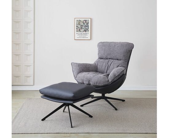 Кресло HUG тёмно-серый, экокожа, шенилл, изображение 2 | Интернет магазин мебели и декора LifeDekor