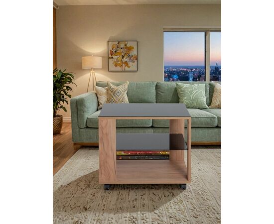 Стол журнальный BeautyStyle 5 дуб крафт золотой/стекло черное, изображение 7 | Интернет магазин мебели и декора LifeDekor