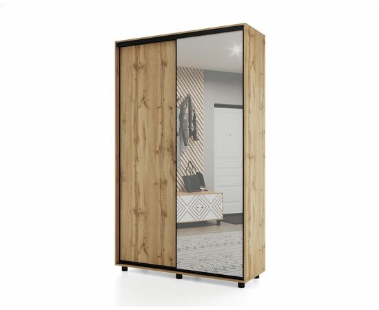 Шкаф-купе PRIME, 140х45х230 Дуб вотан с зеркалом | Интернет магазин мебели и декора LifeDekor