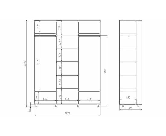 Шкаф-купе PRIME, 177х60х230 Дуб вотан с зеркалом, изображение 5 | Интернет магазин мебели и декора LifeDekor