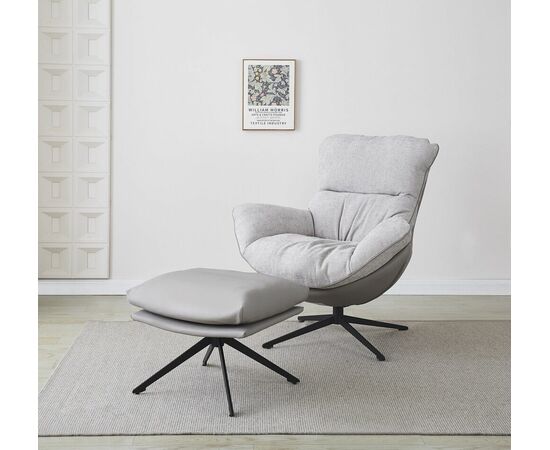 Комплект кресло HUG светло-серый, экокожа, шенилл с оттоманкой светло-серый, экокожа | Интернет магазин мебели и декора LifeDekor