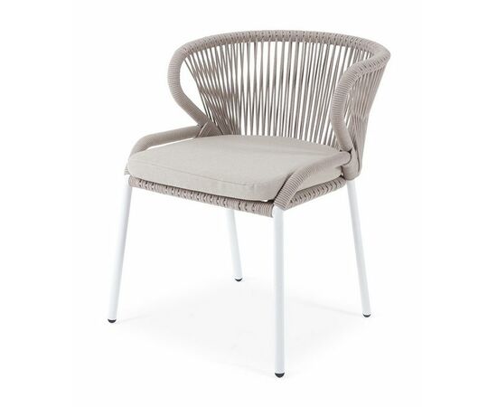 "Милан" стул плетеный из роупа, каркас алюминий белый муар, роуп бежевый круглый, ткань бежевая 052 | Интернет магазин мебели и декора LifeDekor