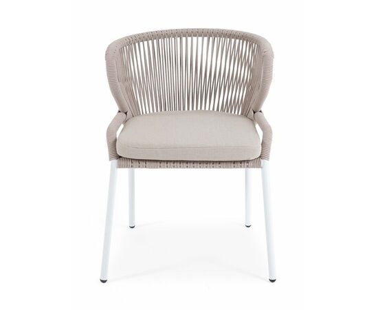 "Милан" стул плетеный из роупа, каркас алюминий белый муар, роуп бежевый круглый, ткань бежевая 052, изображение 2 | Интернет магазин мебели и декора LifeDekor