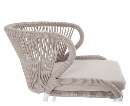 "Милан" стул плетеный из роупа, каркас алюминий белый муар, роуп бежевый круглый, ткань бежевая 052, изображение 4 | Интернет магазин мебели и декора LifeDekor