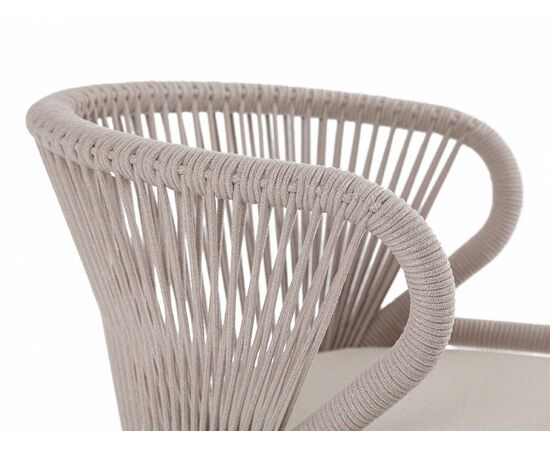 "Милан" стул плетеный из роупа, каркас алюминий белый муар, роуп бежевый круглый, ткань бежевая 052, изображение 5 | Интернет магазин мебели и декора LifeDekor