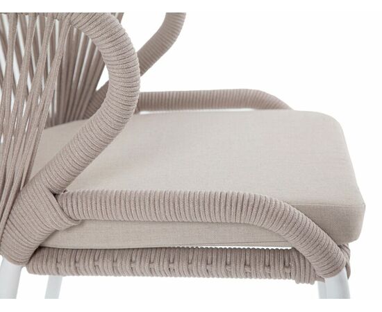 "Милан" стул плетеный из роупа, каркас алюминий белый муар, роуп бежевый круглый, ткань бежевая 052, изображение 6 | Интернет магазин мебели и декора LifeDekor