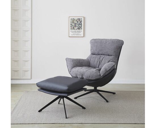 Комплект кресло HUG тёмно-серый, экокожа, шенилл с оттоманкой тёмно-серый, экокожа | Интернет магазин мебели и декора LifeDekor