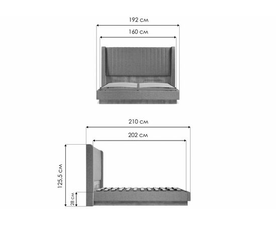 Кровать Tulip 160х200 с ПМ метрополитан грей / белая матовая, изображение 2 | Интернет магазин мебели и декора LifeDekor