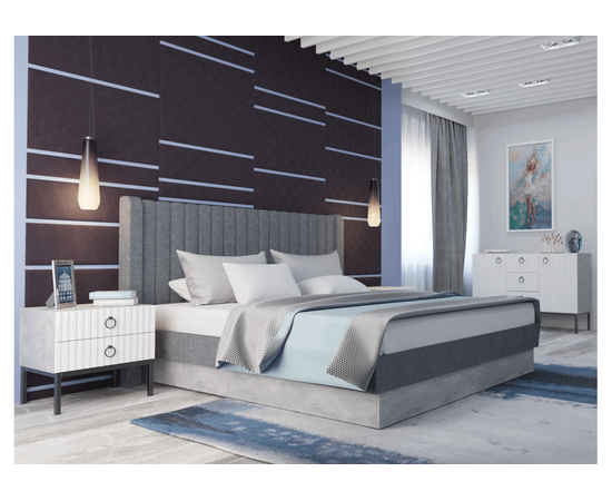 Кровать Tulip 160х200 с ПМ метрополитан грей / белая матовая, изображение 14 | Интернет магазин мебели и декора LifeDekor