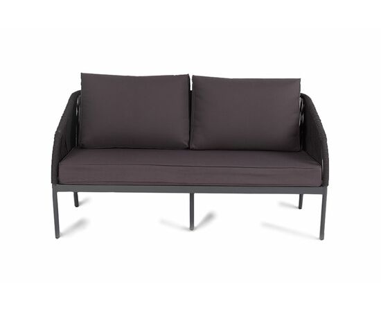 "Канны" диван 2-местный плетеный из роупа, каркас алюминий светло-серый (RAL7035) муар, роуп бирюзовый круглый, ткань светло-серая | Интернет магазин мебели и декора LifeDekor