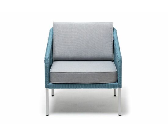 "Канны" кресло плетеное из роупа, каркас алюминий светло-серый (RAL7035) муар, роуп бирюзовый круглый, ткань светло-серая, изображение 2 | Интернет магазин мебели и декора LifeDekor