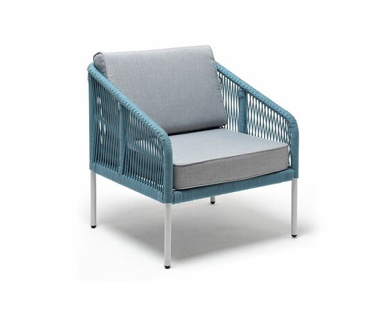 "Канны" кресло плетеное из роупа, каркас алюминий светло-серый (RAL7035) муар, роуп бирюзовый круглый, ткань светло-серая, изображение 3 | Интернет магазин мебели и декора LifeDekor