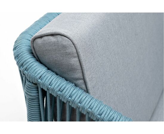"Канны" кресло плетеное из роупа, каркас алюминий светло-серый (RAL7035) муар, роуп бирюзовый круглый, ткань светло-серая, изображение 8 | Интернет магазин мебели и декора LifeDekor