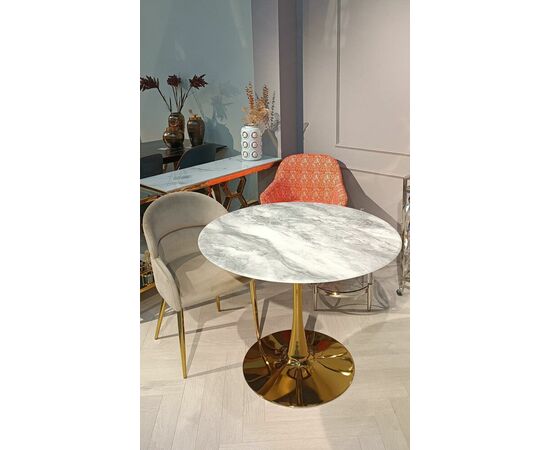 Стол обеденный круглый Остин BS212-100LG, 100х76 см, светло-серый мрамор/золото, изображение 2 | Интернет магазин мебели и декора LifeDekor