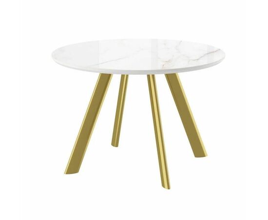 Cтол с керамическим покрытием RONDY-116 (beldia bianco gloss premium cer/золото) D116 | Интернет магазин мебели и декора LifeDekor