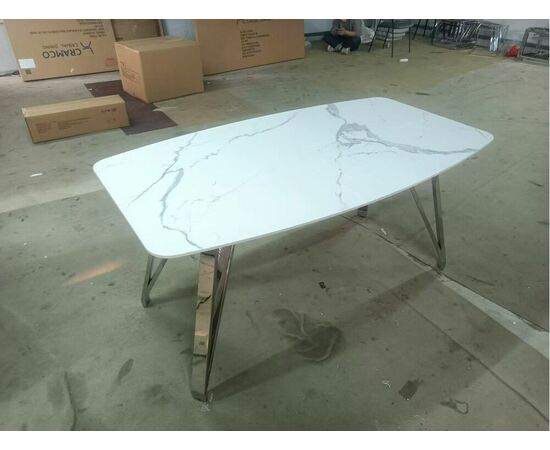 Стол обеденный Соар-2 F-1690,160х90х76 см, бело-серая керамика/хром серебро, изображение 3 | Интернет магазин мебели и декора LifeDekor