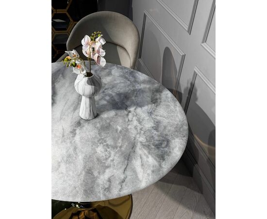 Стол обеденный круглый Остин BS212-100LG, 100х76 см, светло-серый мрамор/золото, изображение 6 | Интернет магазин мебели и декора LifeDekor